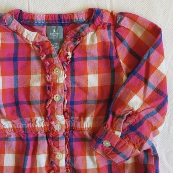 babyGap plaid button front long sleeve blouse with ruffle 18 months baby girl - Picture 3 of 6